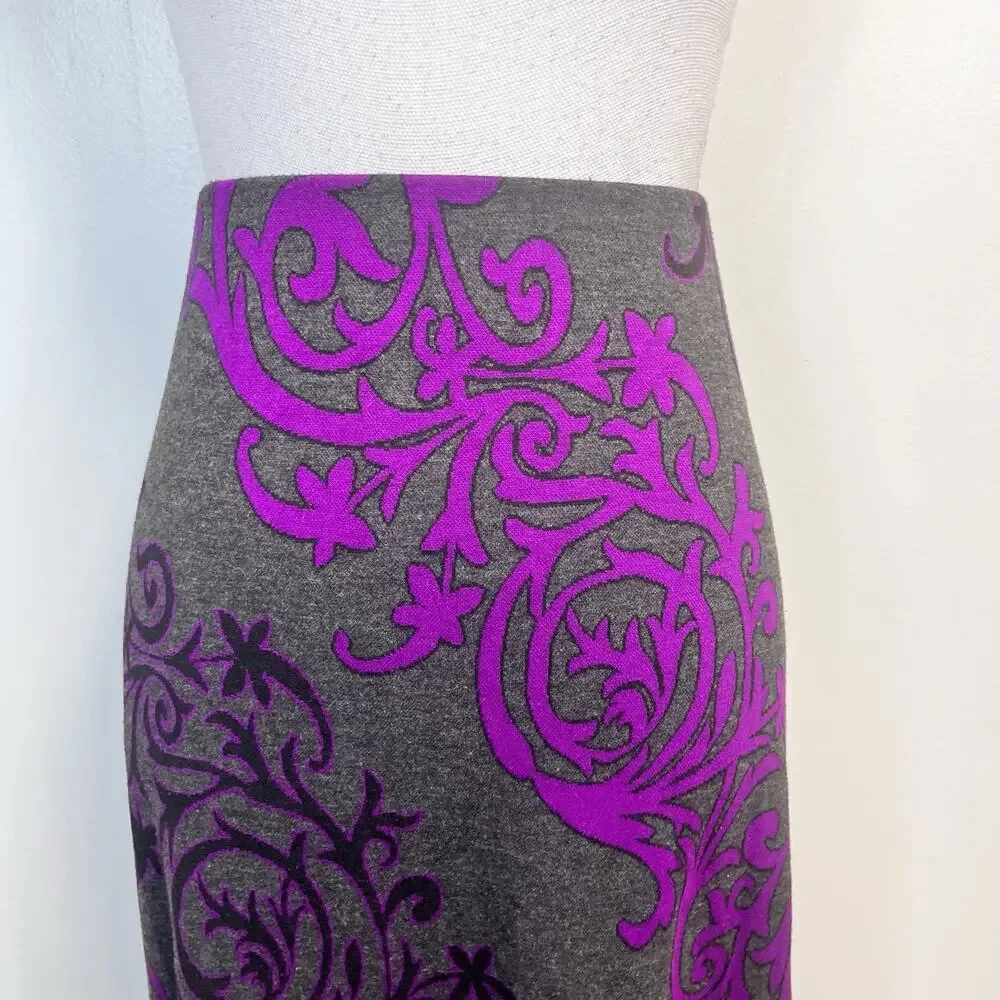 ECI New York Skirt size Small Purple Gray Floral Long Maxi A Line Stretch Modest - Picture 4 of 9